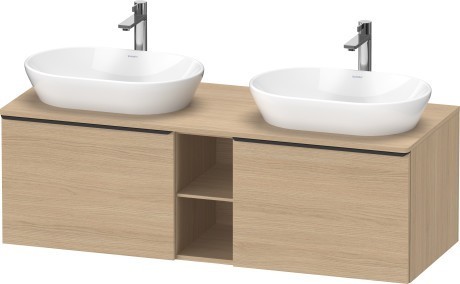 Duravit тумба подвесная под две раковины 1400 мм х 550 мм и открытой полкой, d-neo, de4950b3030 цвет: натуральный дуб