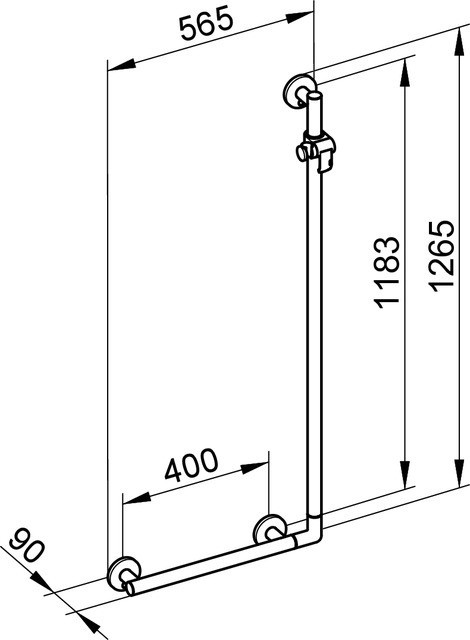 Keuco угловой поручень 90°для использования в качестве душевой штанги в комплекте с держателем лейки 565/1265 мм, plan care, хром арт. 34906 010411