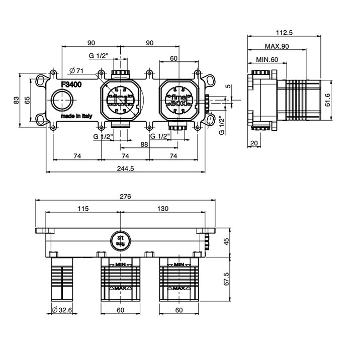 Fima Carlo Frattini встраваемая часть смесителя для душа на 2 источника, арт. f3400