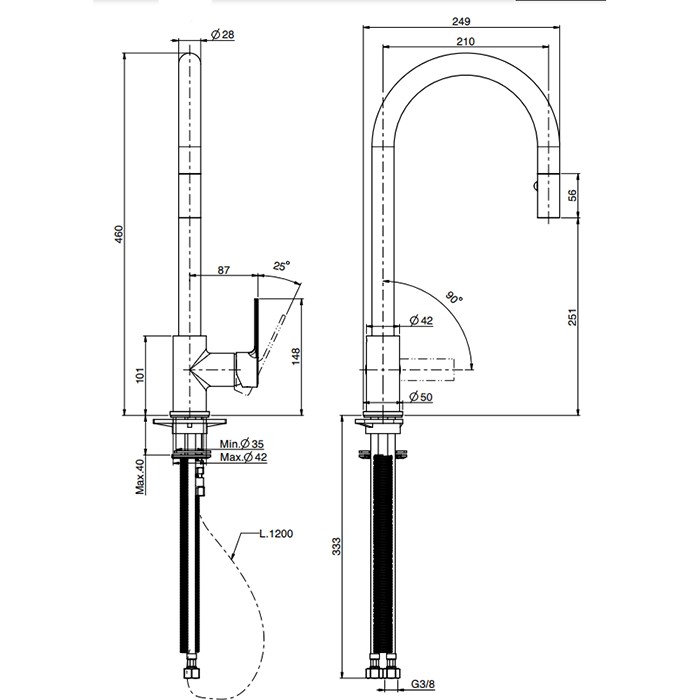 Fima Carlo Frattini смеситель для кухни, на 1 отв., с выдвижной лейкой, kitchen, хром арт. f3538wcr