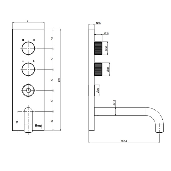 Fima Carlo Frattini смеситель для раковины, встраиваемый, излив: 15.7см., c кнопкой on/off, switch on, хром арт. f5951vx5cr