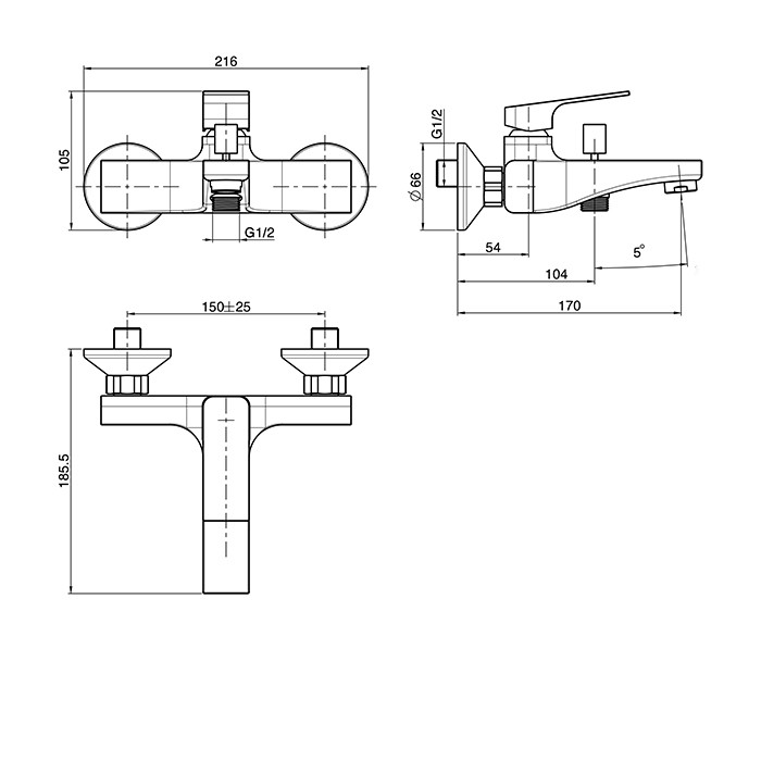 Fima Carlo Frattini смеситель для ванной, настенный, без душ. комплекта, излив 170мм, fit, черный арт. f3384/1bs