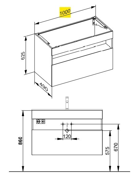 Keuco тумба под раковину с освещением 490 мм х 1000 мм х 625 мм, с 1 выдвижным ящиком, stageline, вулканит арт. 32872 970100