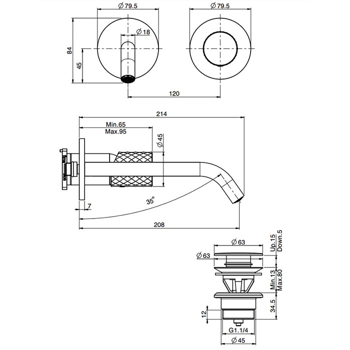 Fima Carlo Frattini cмеситель для раковины, встраиваемый, излив: 20.8см., spillo tech, золото арт. f3051twlx8xor
