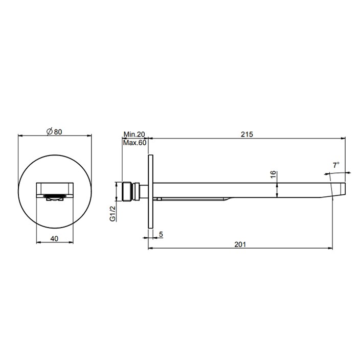 Fima Carlo Frattini излив для ванны 20см., настенный flo, хром арт. f2222cr