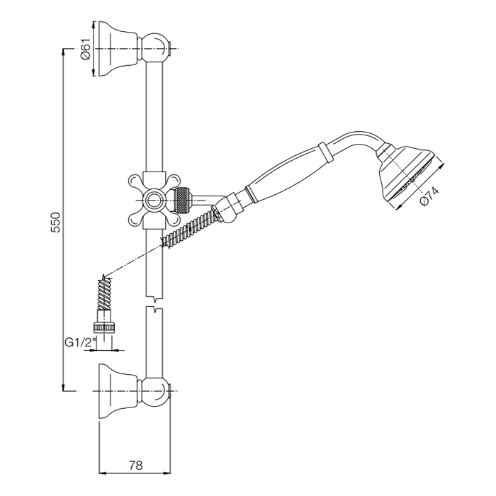 Fima Carlo Frattini душевой гарнитур, в комплекте: стойка, шланг 1500мм., держатель для лейки, лейка herend, бронза арт. f2044/3br