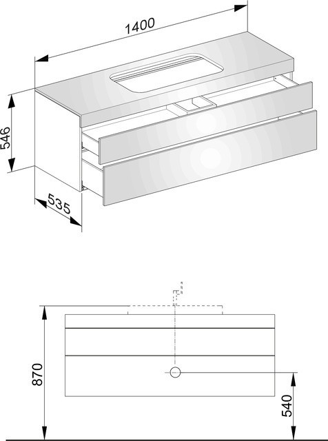 Keuco тумба подвесная под раковину без отверстия под смеситель, с двумя выдвижными фронтами, edition 400, кашемир арт. 31573 180000
