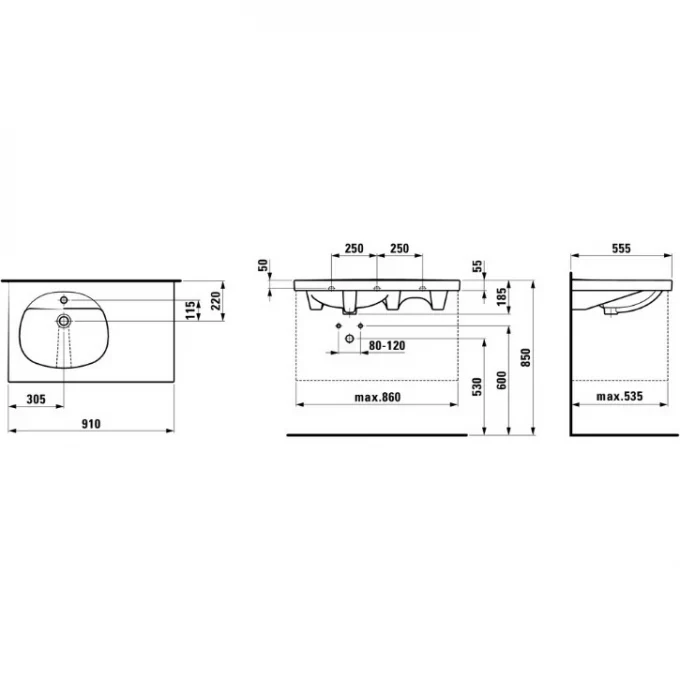 LAUFEN раковина для установки в мебель 91х55, TALUX - 8.1467.1.000.104.1