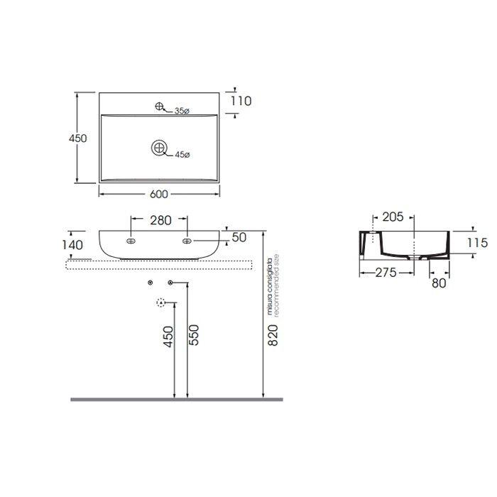 Azzurra раковина 60х45х14см., накладная, 1 отв., Azzurra, LELP0604500MBI*1 цвет: белый