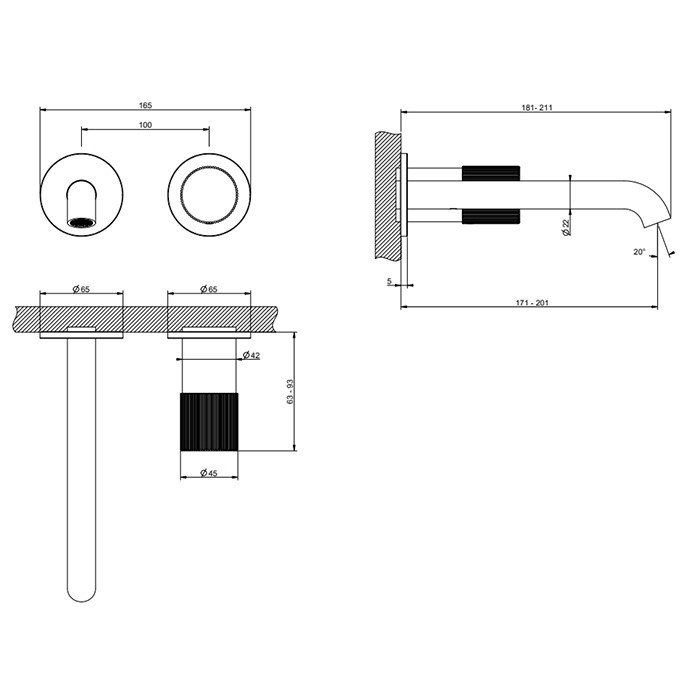 Gessi Смеситель для раковины, настенный, Habito Rigato, 70588#031 цвет: хром