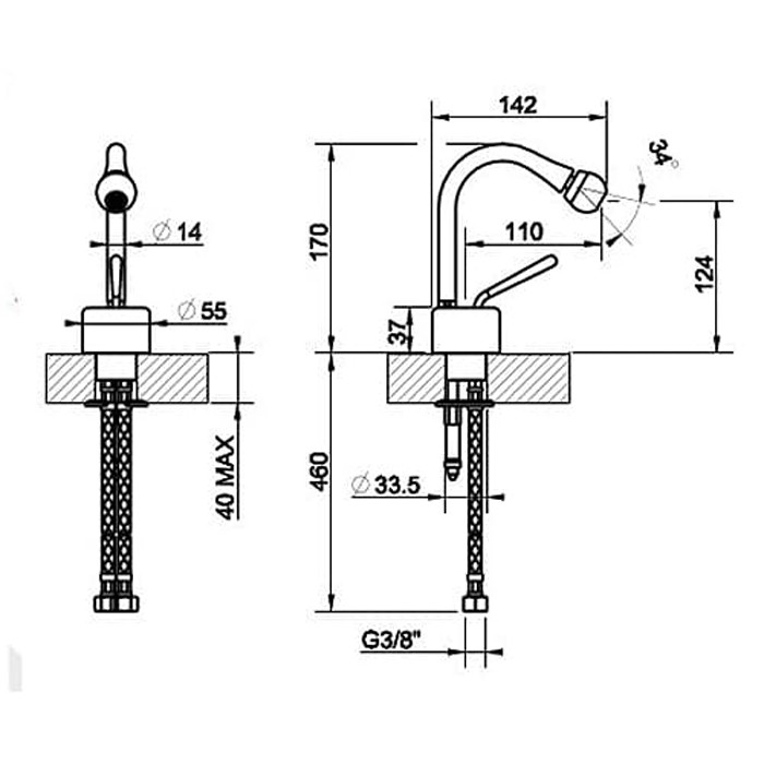 Gessi Смеситель для биде на 1 отверстие, Goccia, 33607#299 цвет: черный