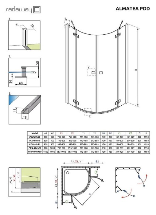 Radaway душевой уголок pdd 100x100 профиль хром стекло прозрачное, Almatea - 30522-01-01N