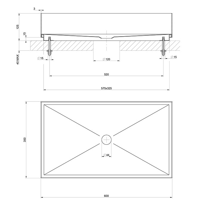Gessi Раковина 60x35 см, без отв., для установки на столешницу, без перелива, нержавеющая сталь, 316, 54606#707 цвет: black metal brushed pvd