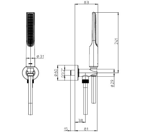 Bossini душевой комплект с душем-палочкой, держателем и шлангом, apice, серый арт. ce3004c.045