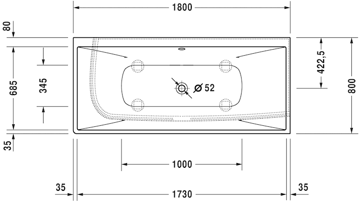 Duravit ванна из композитного материала угловая 1800 х 800, durasquare, 700428000000000 цвет: белый