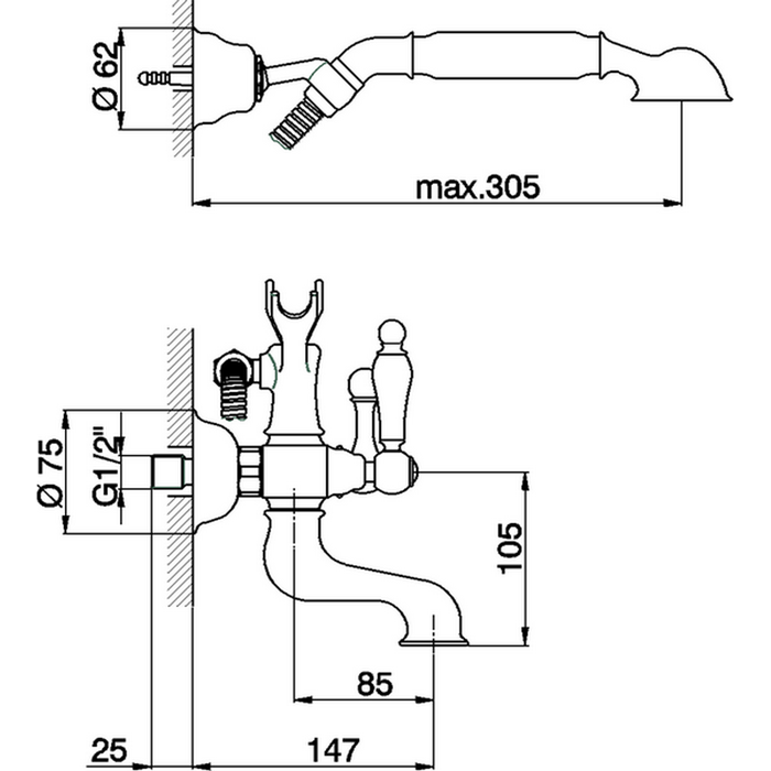 Cisal смеситель для ванны с душевым комплектом ts00012024 arcana toscana, цвет: золото