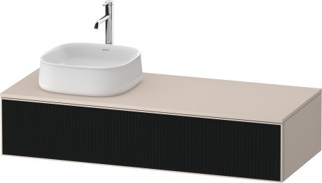 Duravit тумба подвесная с вырезом под раковину слева 550 мм х 1300 мм х 281 мм, zencha, ze4812l63830000 цвет: чёрное стекло/серо-коричневый суперматовый