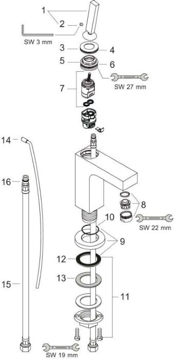 AXOR смеситель для раковины, однорычажный 80, с донным клапаном, Citterio, сталь арт. 39015800