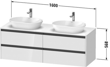 Duravit тумба подвесная под раковину справа 550 мм х 1600 мм х 568 мм, ketho.2, k24899r49490000 цвет: графит матовый