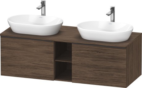 Duravit тумба подвесная под две раковины 1400 мм х 550 мм и открытой полкой, d-neo, de4950b2121 цвет: орех темный