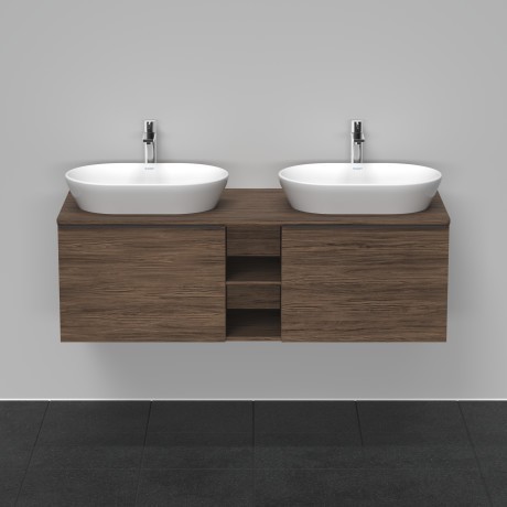 Duravit тумба подвесная под две раковины 1400 мм х 550 мм и открытой полкой, d-neo, de4950b2121 цвет: орех темный