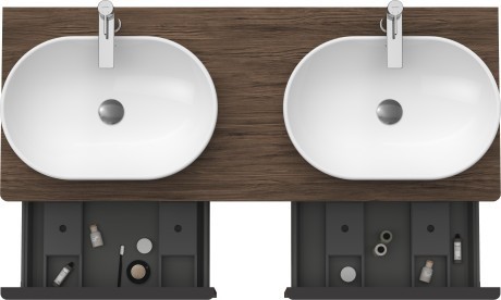Duravit тумба подвесная под две раковины 1400 мм х 550 мм и открытой полкой, d-neo, de4950b2121 цвет: орех темный