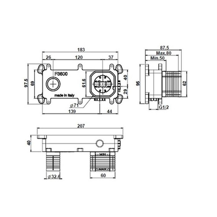 Fima Carlo Frattini внутренняя часть встраваемого смесителя для душа на 1 выход, арт. f3600