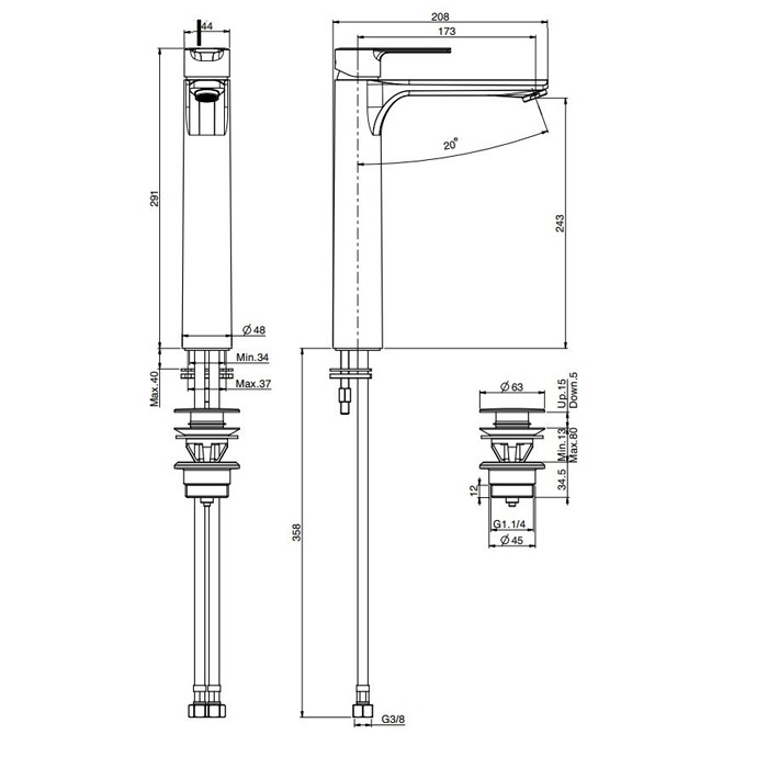 Fima Carlo Frattini смеситель на раковину высокий, mast, хром арт. f3131/hcr