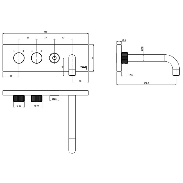 Fima Carlo Frattini смеситель для раковины, встраиваемый, излив: 15.7см., c кнопкой on/off, switch on, хром арт. f5951x5/180cr