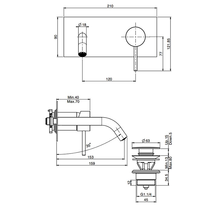 Fima Carlo Frattini cмеситель для раковины, встраиваемый, излив: 12.3см., spillo tech, золото арт. f3051twx5xor