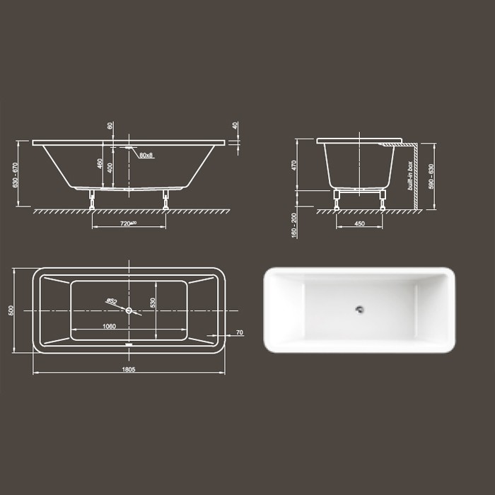 Knief ванна 180х80х60см., с ножками,со сливом-переливом, Mood Fit, 0400-285 цвет: белый