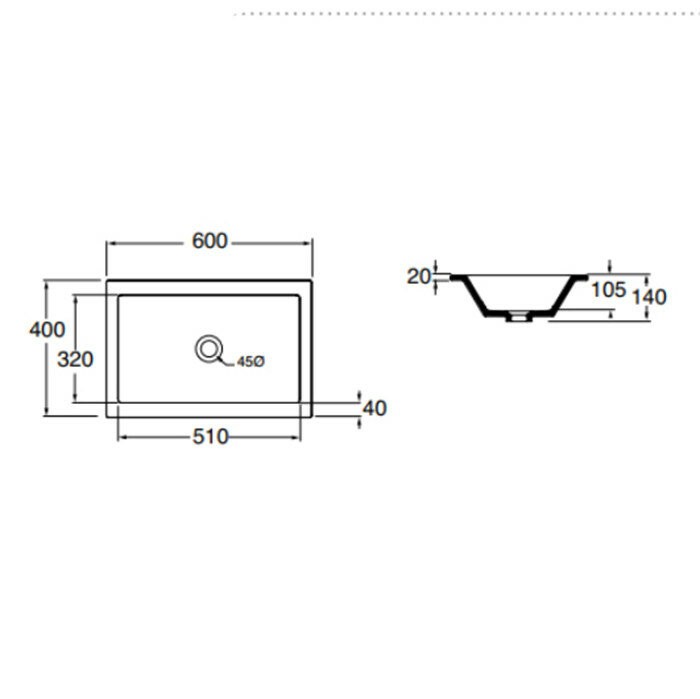 Azzurra Раковина 40x60 THIN, THLI06040000BI/(THI60/IN bi)*0 цвет: белый