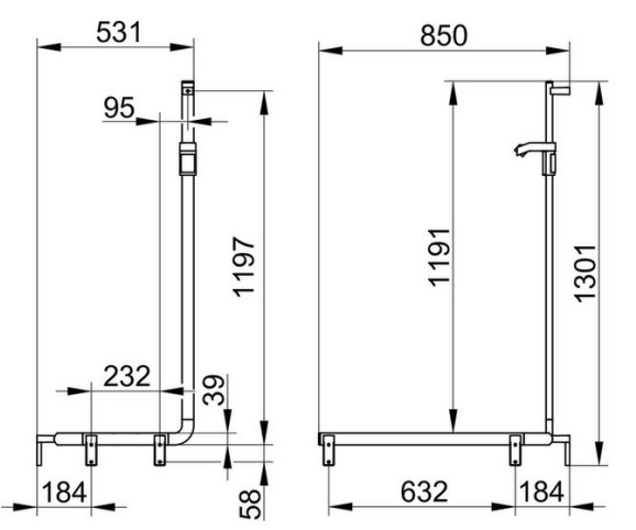 Keuco поручень вдоль стены левый 850 мм, со штангой для душа, axess, хром арт. 35008 018602