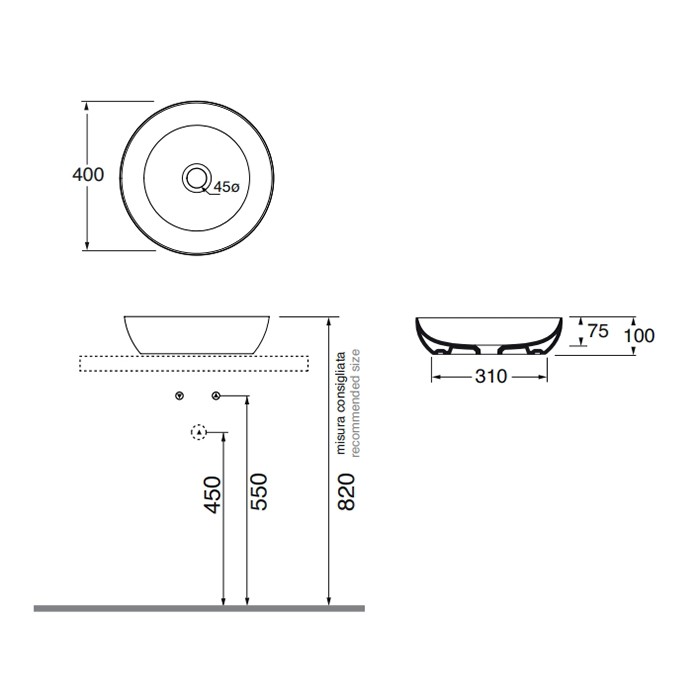 Azzurra раковина чаша 40х40х10см., без отв., Azzurra, ELLA040100C0TO*0 цвет: tortora