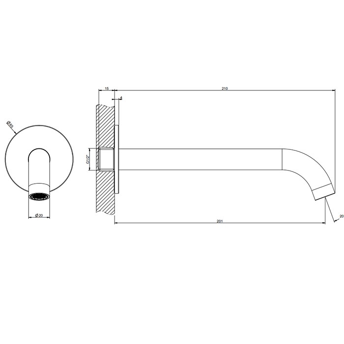 Gessi Настенный излив 200мм на 1/2”, комбинируемый с удаленным управлением, 316, 54110#707 цвет: brushed black metal pvd