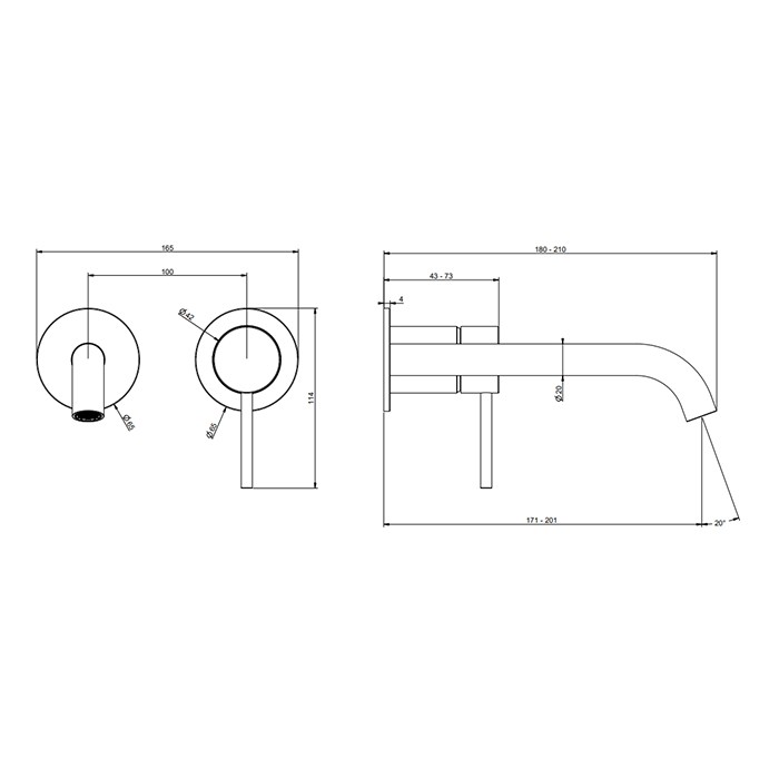 Gessi Встраиваемый смеситель с изливом 200-170мм (внешние части), 316, 54086#708 цвет: brushed copper pvd