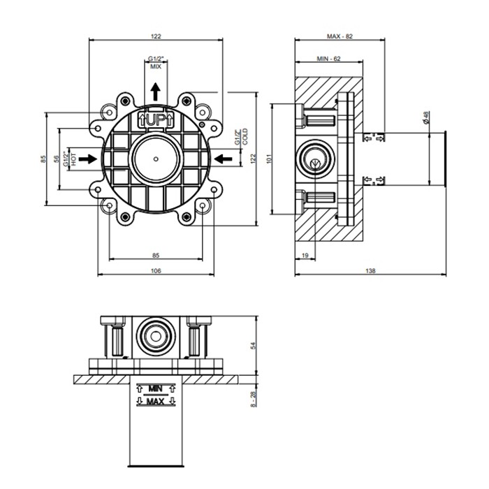 Gessi Встраиваемая часть для однорычажного смесителя, Emporio Via manzoni, 38315#031 цвет: