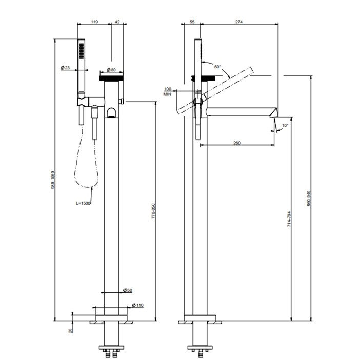 Gessi Смеситель для ванны, напольный, Anello, 63328#299 цвет: black xl