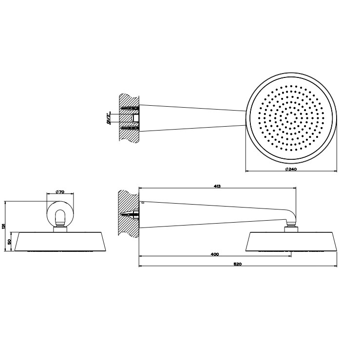 Gessi Верхний душ d24 см, с настенным держателем 40 см, Cono, 45151#031 цвет: хром