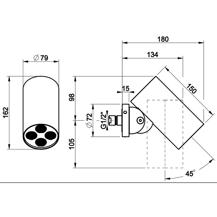 Gessi Верхний душ d7.9см., с настенным креплением, 4 струи, 316, 57289#239 цвет: steel brushed