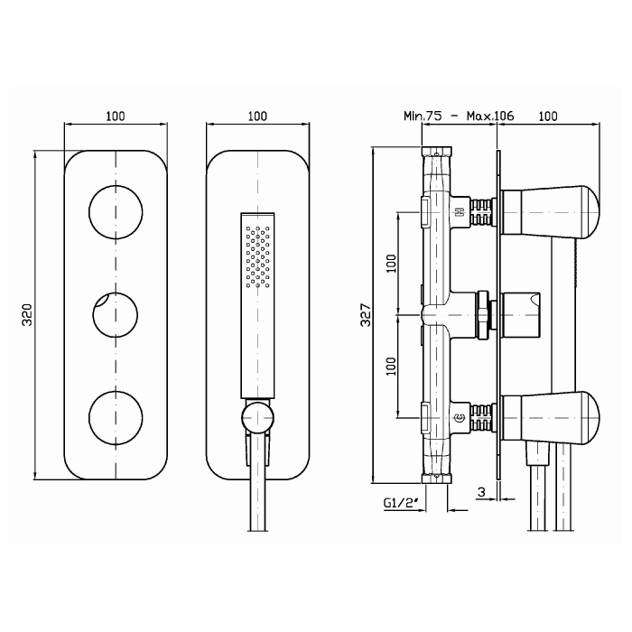 Zucchetti смеситель для ванны, встраиваемый, с ручным душем, nude, черный арт. znu762.c50