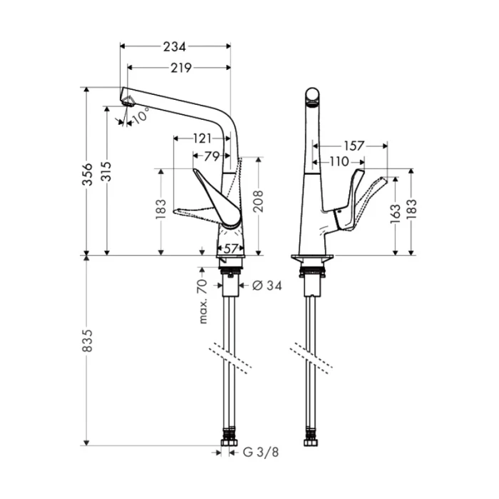 Hansgrohe смеситель для кухни, нержавеющая сталь, Metris M71, нержавеющая сталь арт. 14822800