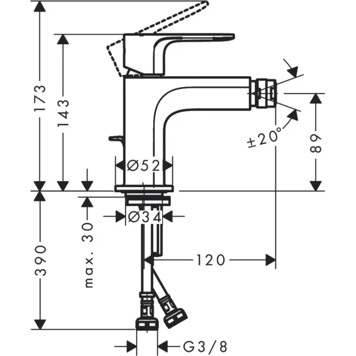 Hansgrohe смеситель для биде с донным клапаном, Rebris S, хром арт. 72210000
