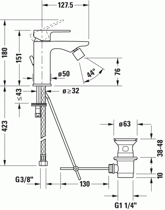 Duravit однорычажный смеситель для биде, b.3, b32400001010 цвет: хром