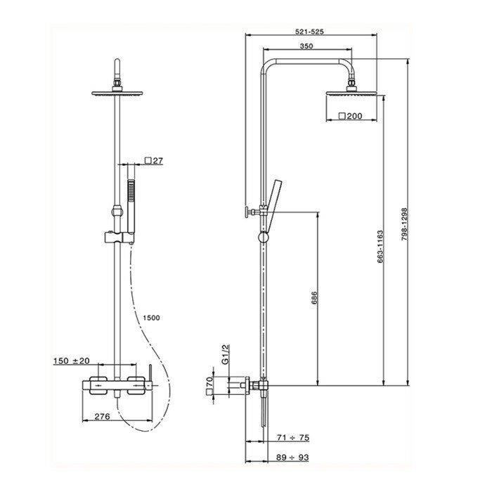 Cisal душевая стойка : смеситель для душа, верхний душ 200х200мм, ручной душ с держателем и шлангом rr00402121 roadster, цвет: хром