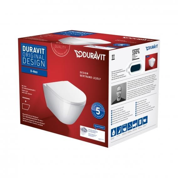 Duravit унитаз подвесной + сиденье rimless 370 мм х 540 мм, с вертикальным смывом, без смывного края, d-neo, 45770900a1 цвет: белый