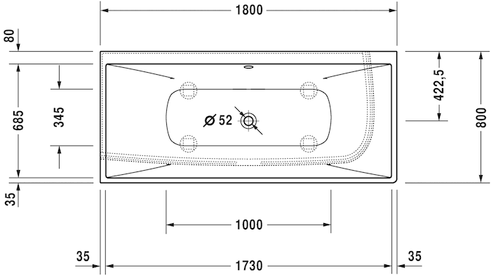 Duravit ванна из композитного материала угловая 1800 х 800, durasquare, 700427000000000 цвет: белый