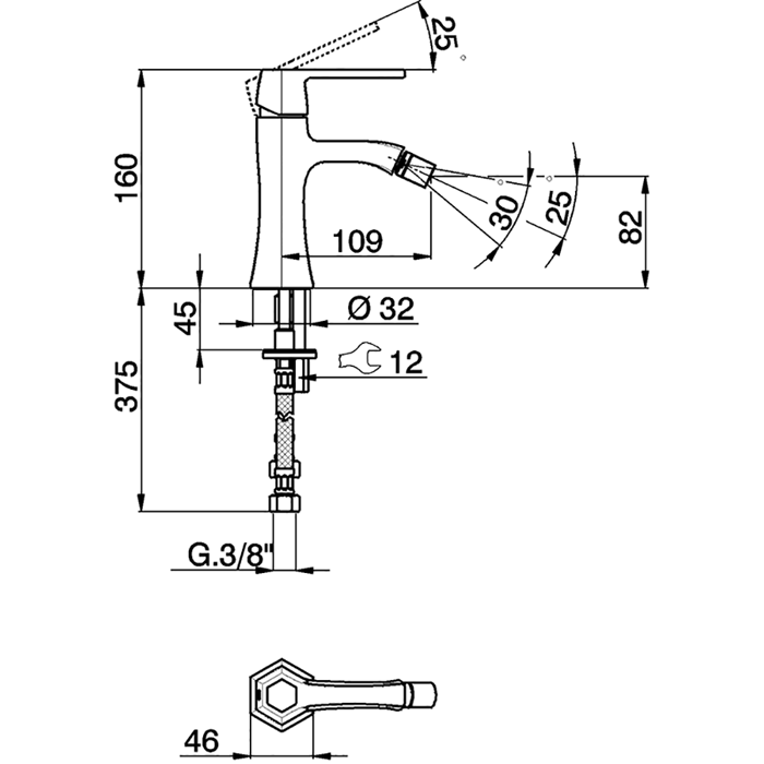 Cisal смеситель однорычажный для биде на 1 отверстие, без донного клапана ch0005646t cherie, цвет: хром