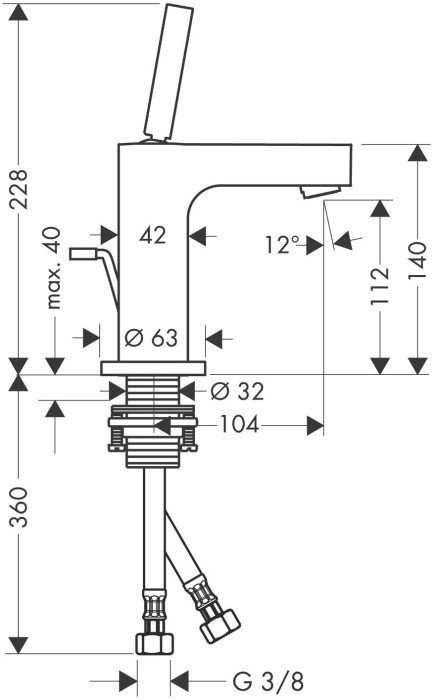 AXOR смеситель для раковины, однорычажный, 110 с тонкой рукояткой, со сливным гарнитуром, Citterio, сталь арт. 39010800