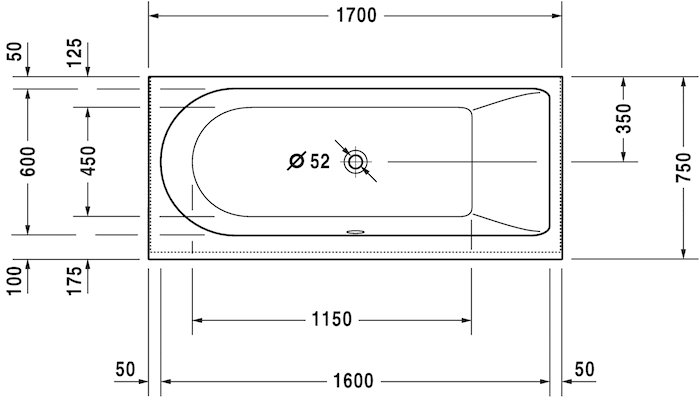 Duravit акриловая встраиваемая ванна 1700 х 750, darling new, 700243000000000 цвет: белый
